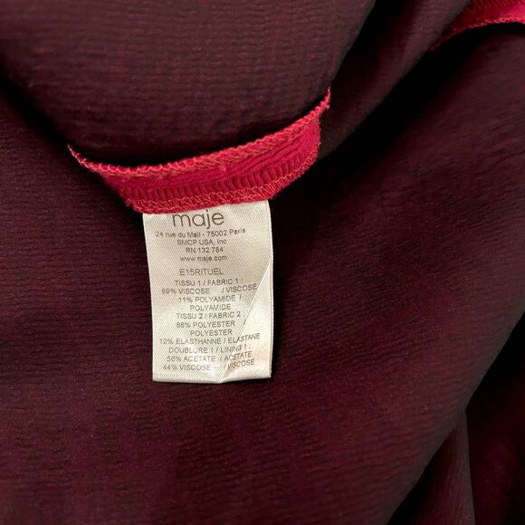 EUC Maje Rituel Sheer‎ Midriff Stretch-crepe Dress Cerise Mesh Size L Cocktail - Picture 11 of 14